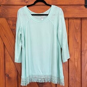 MARIARERIO Mint Green Crochet Fringe Tunic Sz M